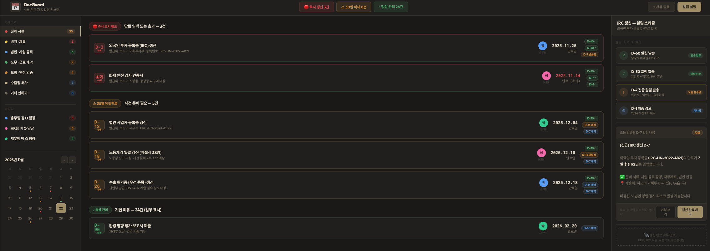 서류 기한 자동 알림 사례
